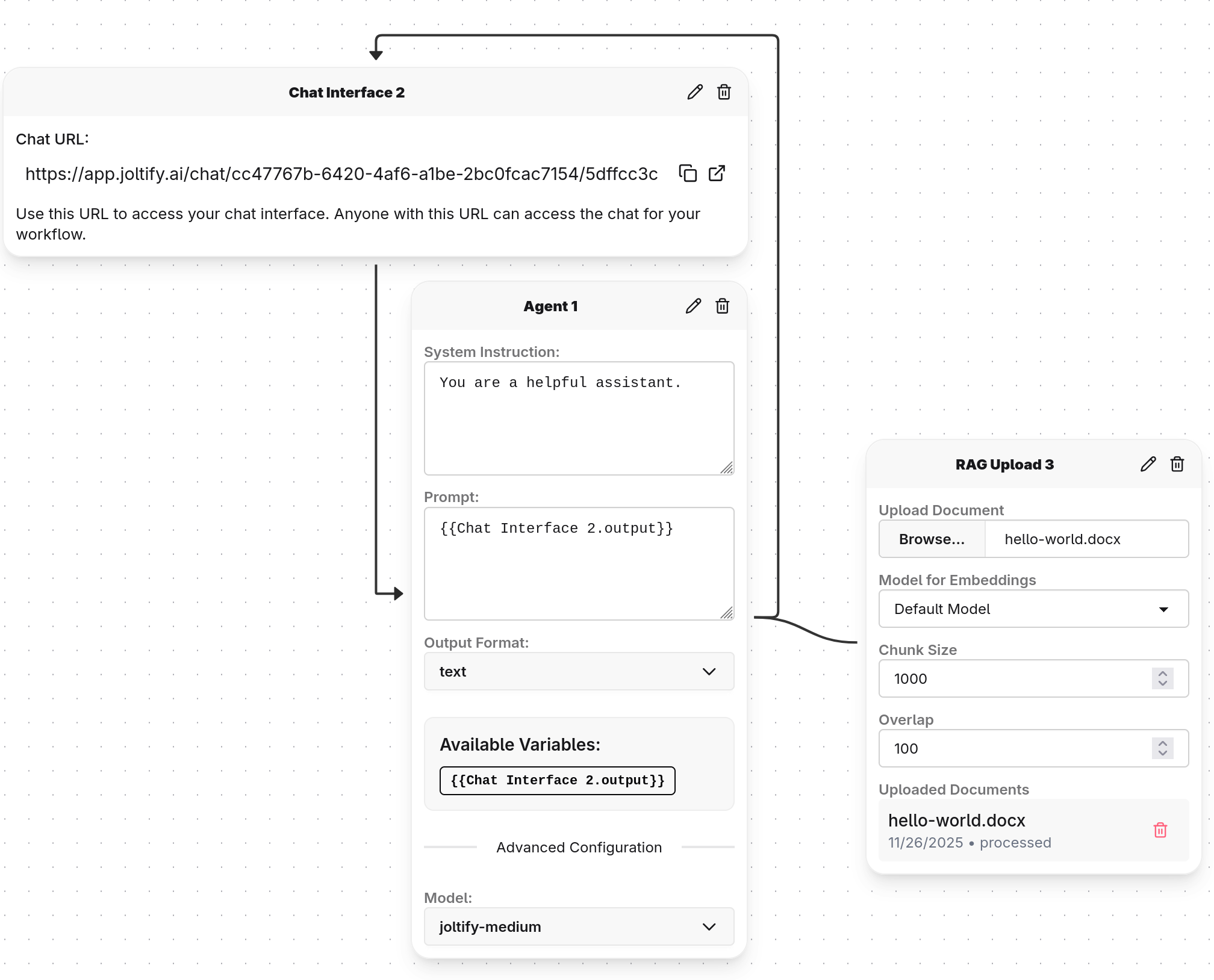 Custom AI chatbot interface showing conversation with business-specific responses