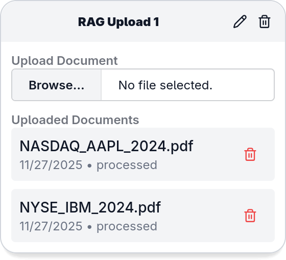 Document upload interface showing AI-powered search capabilities